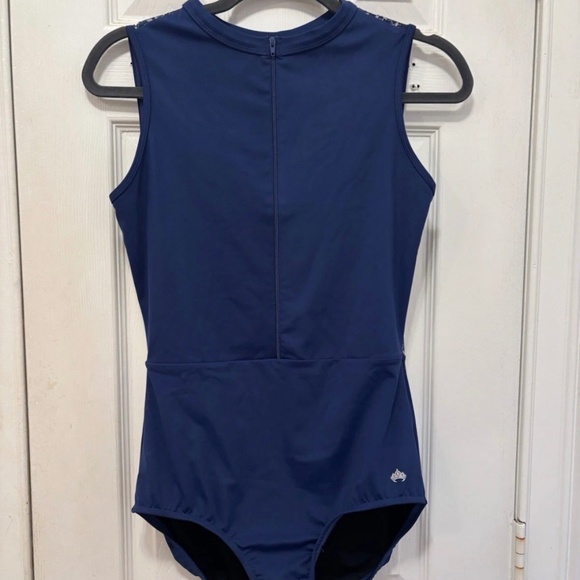 Mariia Crown Navy Floral Zip Up Ballet Dance Leotard Women Large - Picture 1 of 2
